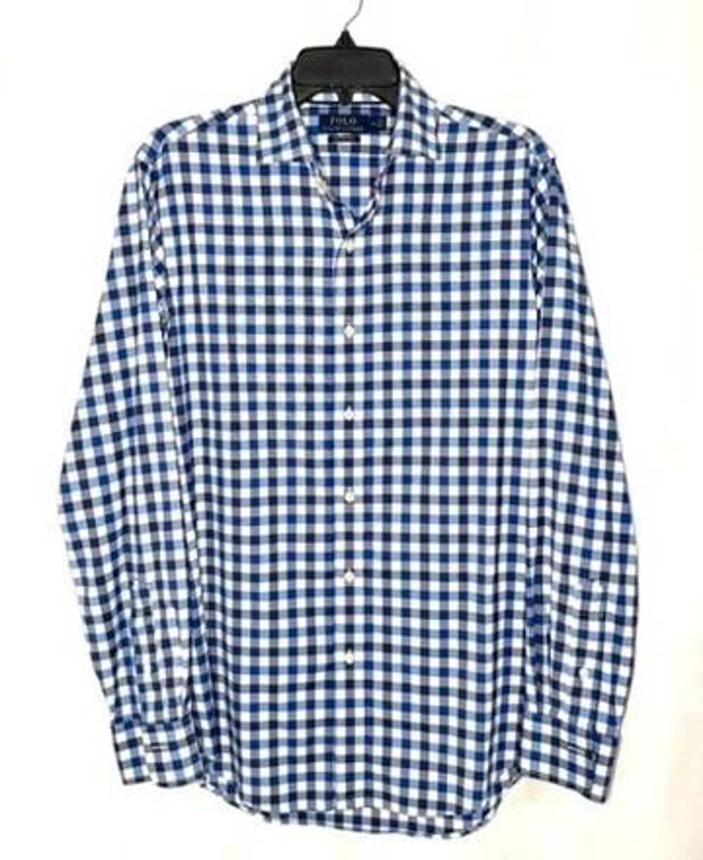 Polo Ralph Lauren Performance Shirt Mens Medium Blue White Gingham Long Sleeve